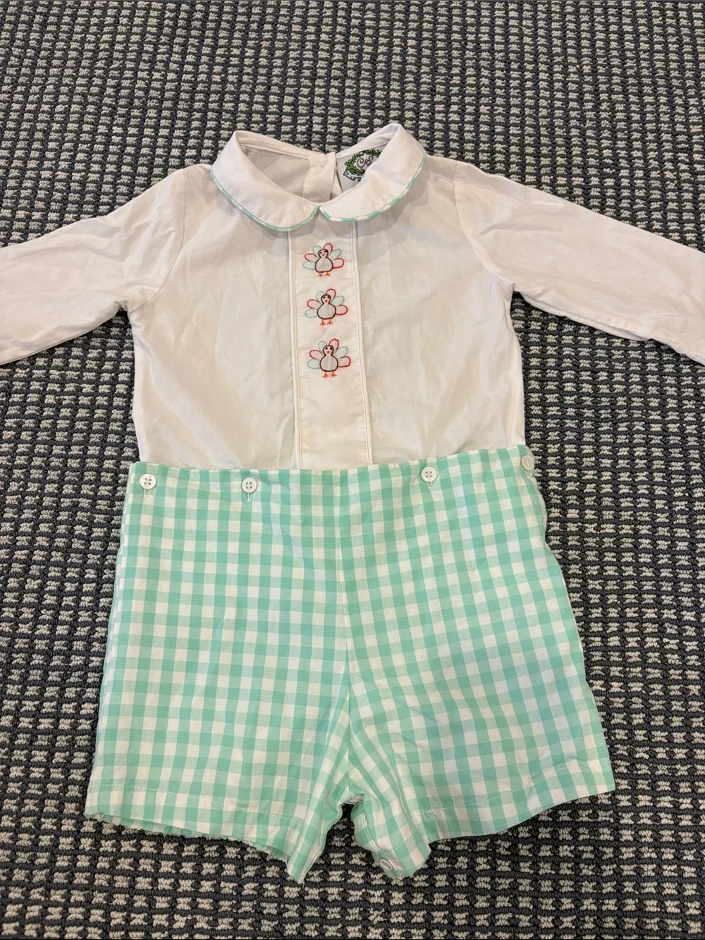 White Top and Mint Gingham Shorts Kids Matching Set